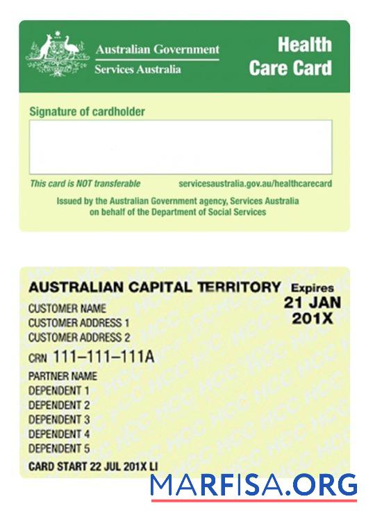 Printable Australia health care card template